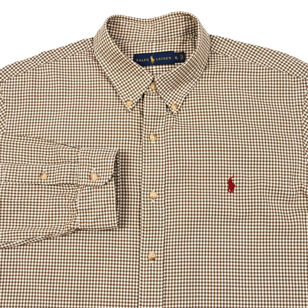 Polo Ralph Lauren Men's XL Shirt Brown Black Gingham Plaid Long Sleeve Preppy